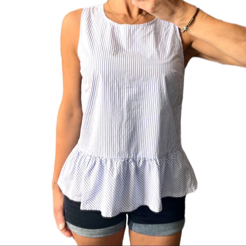 JCrew Sleeveless Blue & White Striped Oxford Shirt , ties in back S : XS